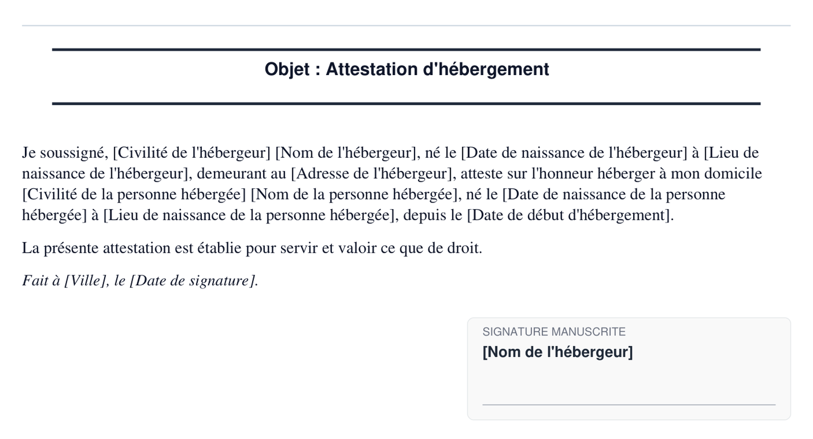 Exemple d'attestation d'hebergement en format PDF